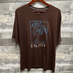 Life Is Good Brown Short Sleeve Tee with Palm Tree Graphic